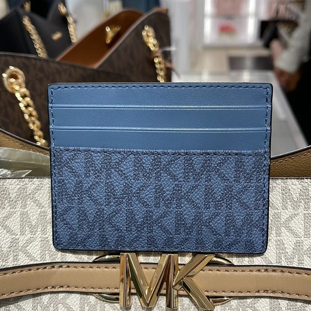 Michael Kors Cooper Graphic Logo Tall Card Case Denim Multi Denim Multi NWT